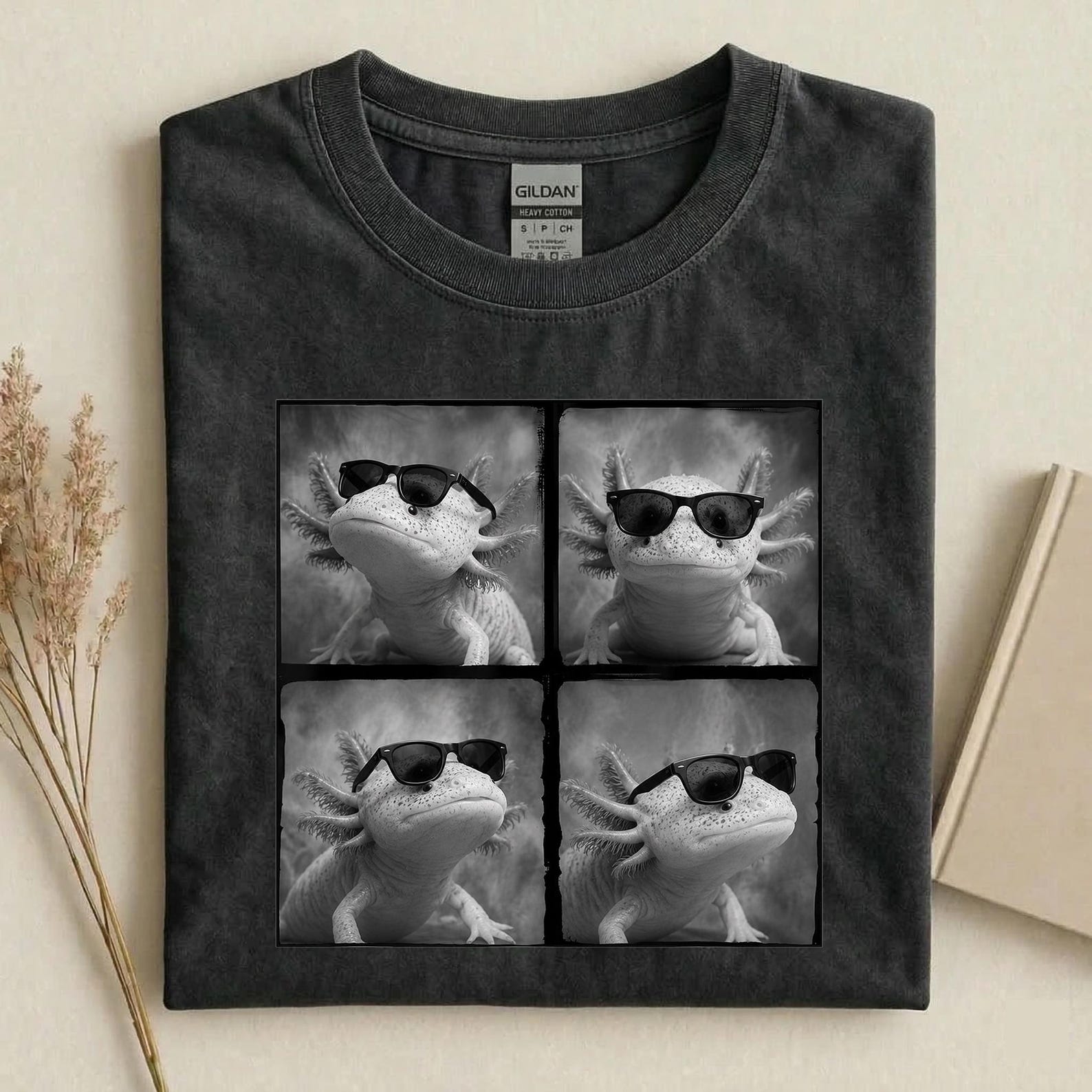 Cool Axolotl Sunglasses Shirt, Funny Axolotl Lover T-Shirt, Cute Amphibian Graphic Tee, Retro Axolotl Collage Shirt, Axolotl Gift 3XL