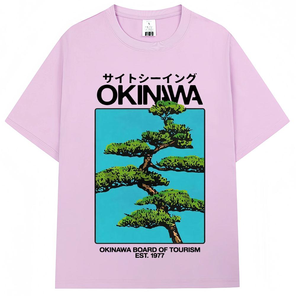 Japanischer Stil Okinawa Harajuku T-Shirt Unisex Damen Vintage Mode Kurzarm Lässig Oversized 100% Baumwolle T-Shirt Streetwear