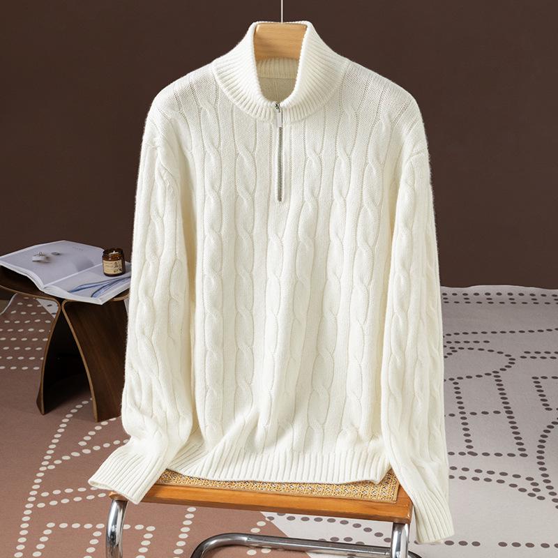 2025 Puyuan Women's Casual Cable Knit Stand Collar Zipper Sweater - 100% Wool, Autumn/Winter Collection.