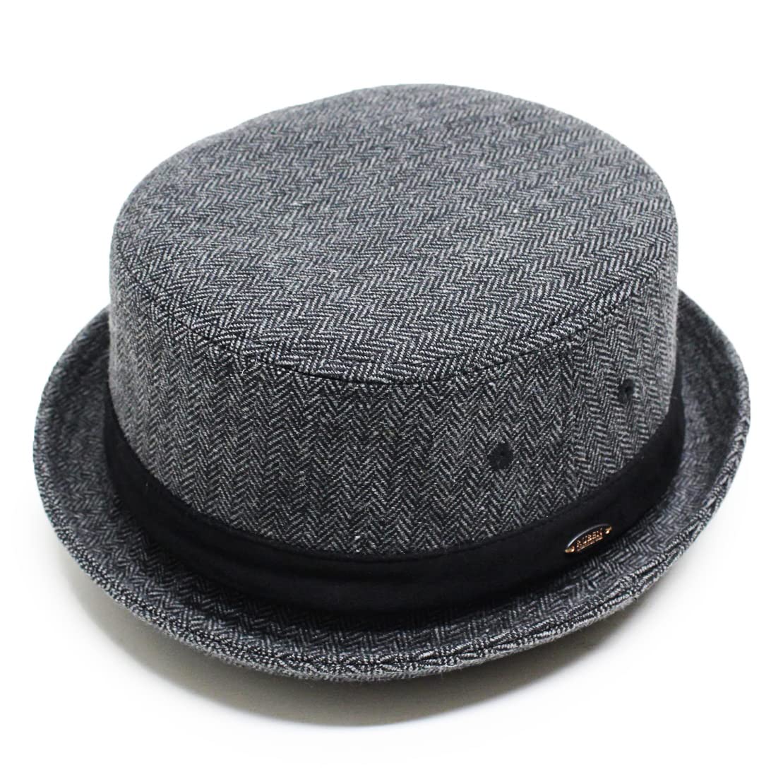 

Ruben Black Collection Herringbone Tweed Pork Pie Can Also Be Worn as a Bucket Wool Free Size Hat, Hat, Blend, Black,