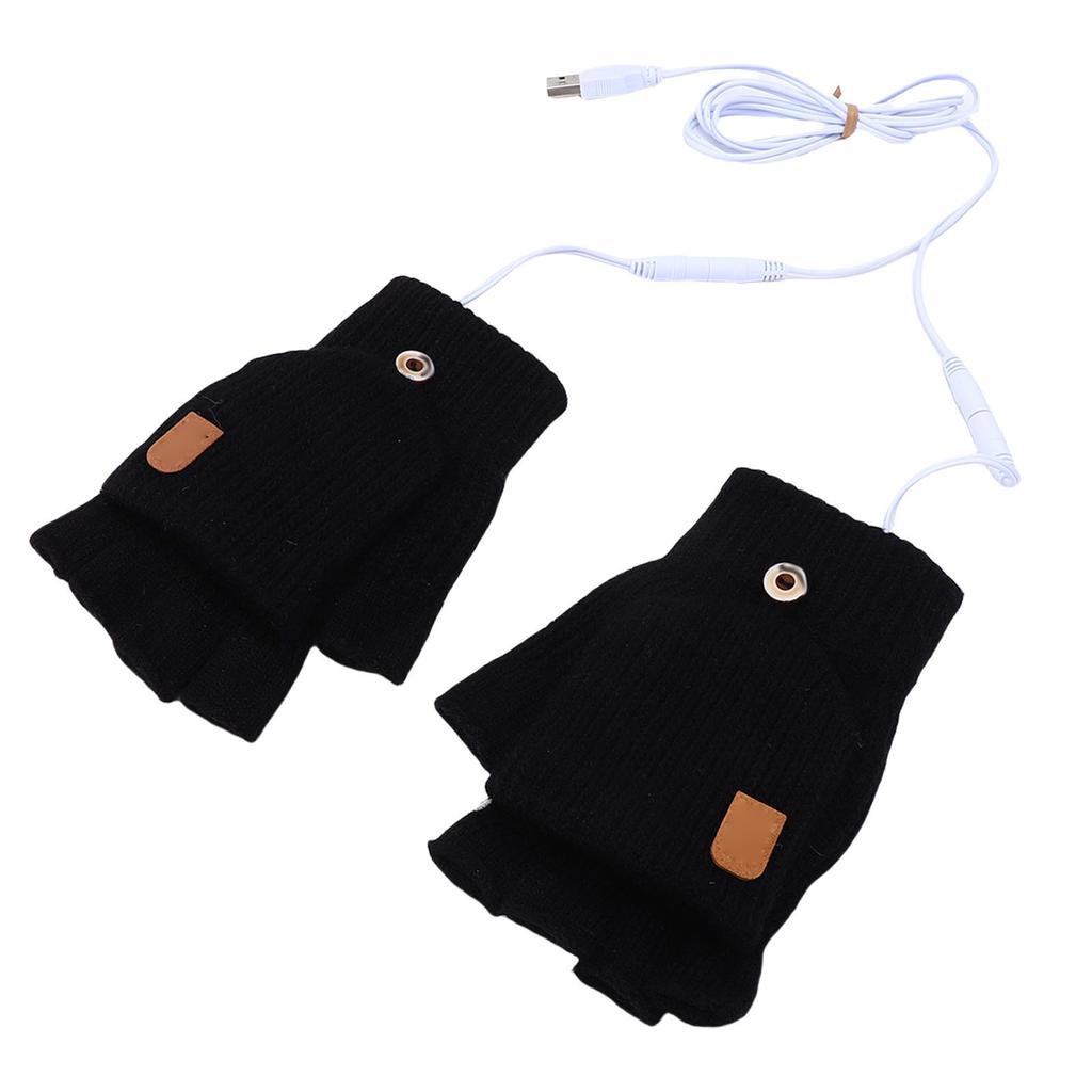 USB Heated Gloves Fingerless for Men Women Acrylic   Electric Hand Warming Gloves for Winter Skiing Gaming