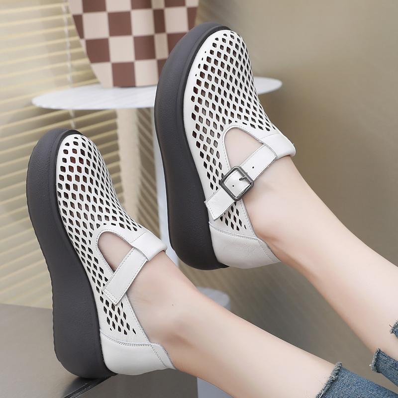 Fashion GKTINOO Genuine Leather Closed Toe Sandals For Women Hollow Out Summer Platform Sandals Wedges Leisure Ladies Shoes Handmade