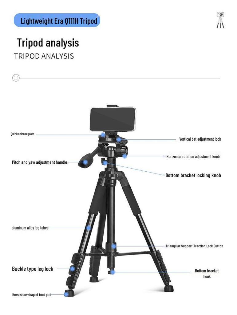 7 Lightweight Era Q111H Aluminum Alloy Center Axis Horizontal Tripod for Mobile Phones and DSLRs
