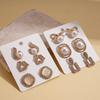 Twelve-piece set of diamond-set imitation pearl opal geometric silver needle stud earrings retro earrings