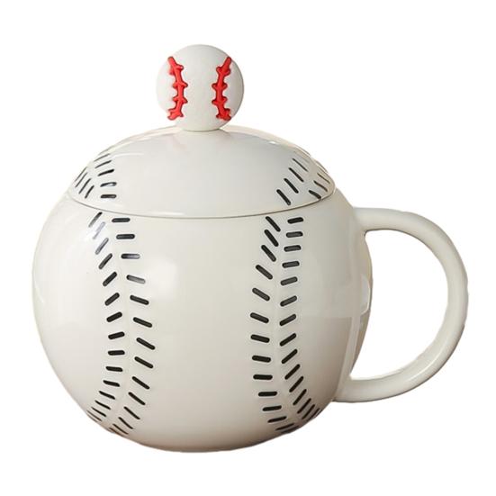 Sports Themed Ceramic Mug with Lid And Spoon Badminton Football Basketball Coffee Tea Cup Unique Gift for Sports Lovers G