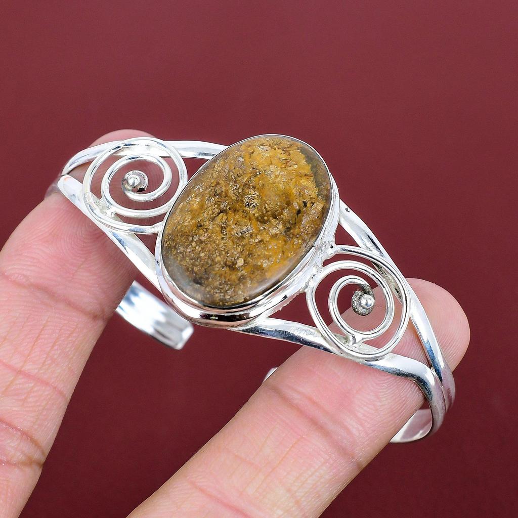 Bronzite Gemstone Bangle 925 Sterling Silver Cuff Bracelet Amazing Bronzite Jewelry Adjustable Bangle Gifts for Him Handmade Silver Jewelry