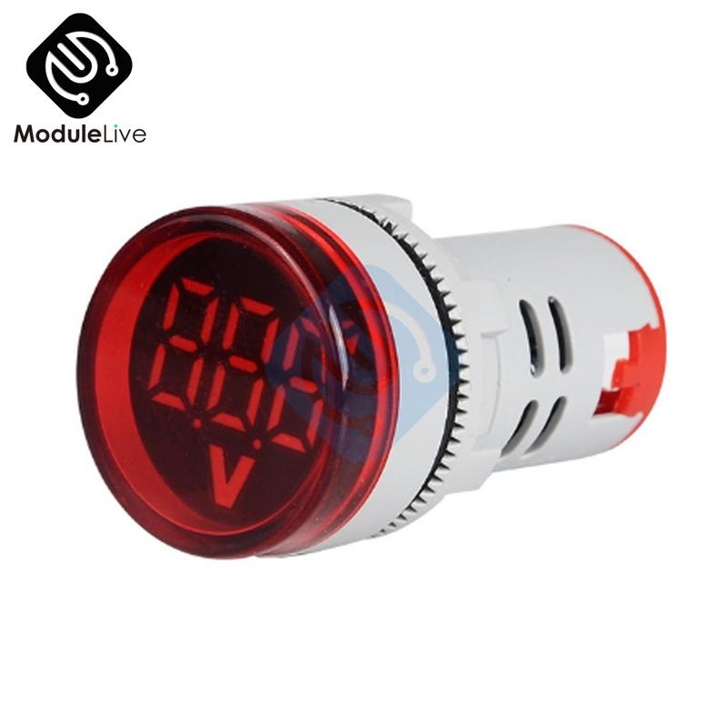 22MM Digital Display Mini Voltmeter DC 12V 220V AC Round Square Ampere Current Volt Voltage Meter LED Signal Light indicator