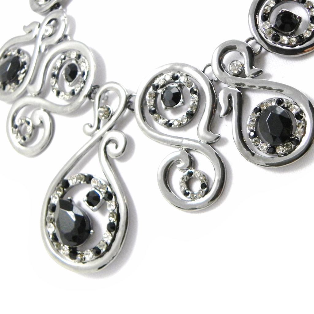 NOA [I2234] - Black Silver 'Sissi' Designer Necklace