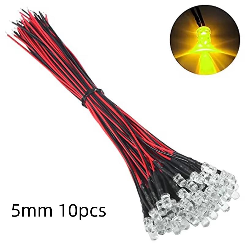 10pcs 5mm Prewired LED Diode 12 Volt Led Light Emitting Diodes Micro Led Lights Diodes for Model Assortment Kit