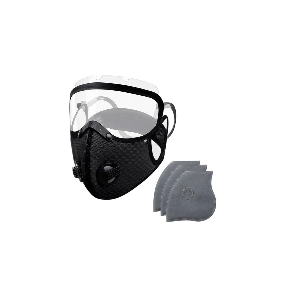 Cycling Face Mask with Transparent Shield and Replaceable Filters Adjustable Breathable Protective Cover for Outdoor Sports and Commuting