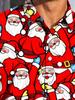 Christmas Season Men'S Cartoon Santa Claus Digital Print Short-Sleeve Collared Shirt, Versatile Top for Holiday Parties And Everyday Casual Wear