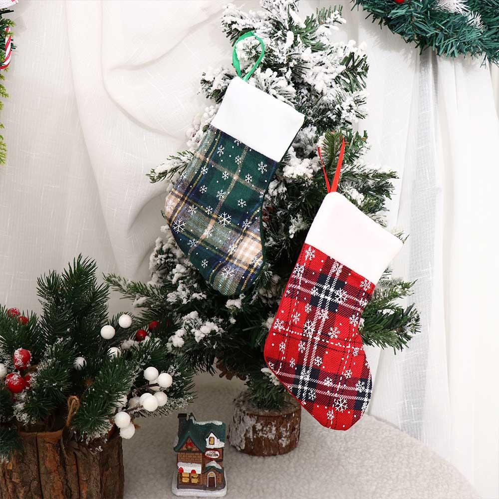 Mini Red and Green Plaid Christmas Socks Snowflake Christmas Decorations  Party