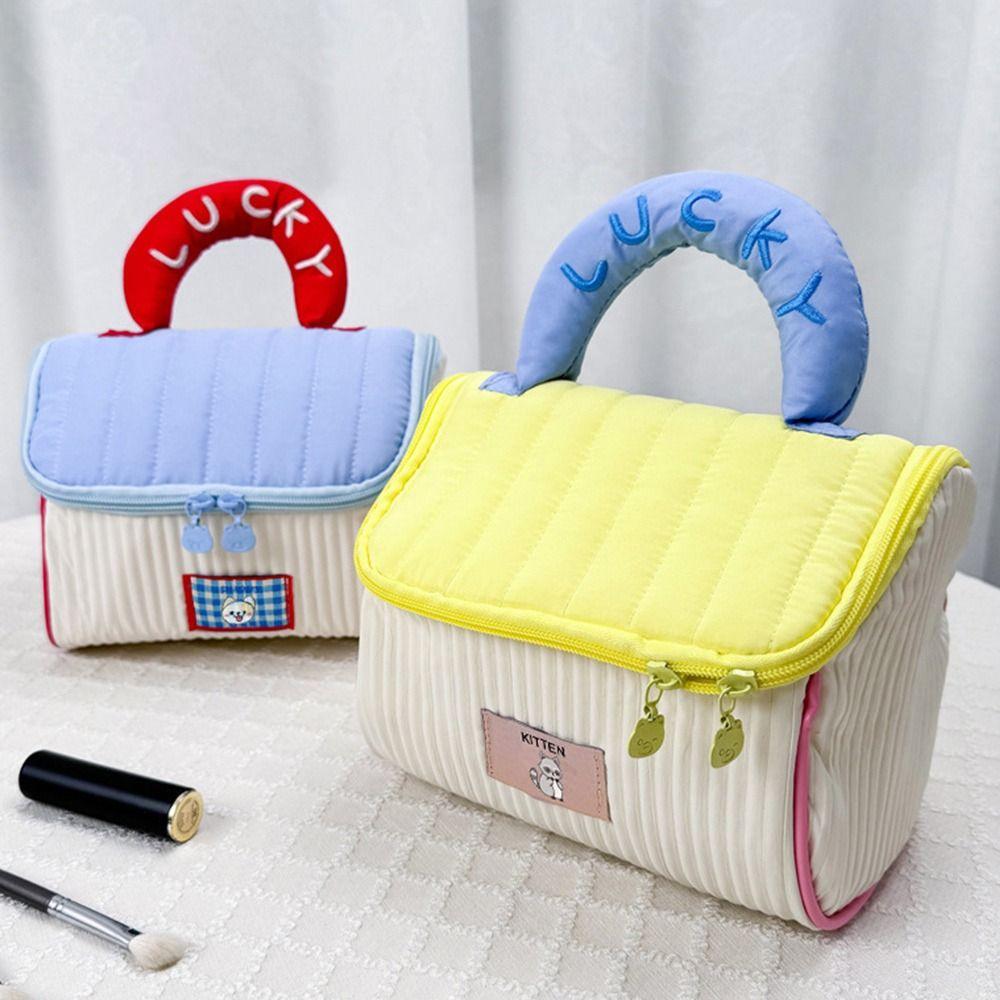 Große Kapazität Kosmetiktasche Tragbar Superleicht Kulturtasche Handgehalten Kontrastfarben Design Kosmetiktasche Reise