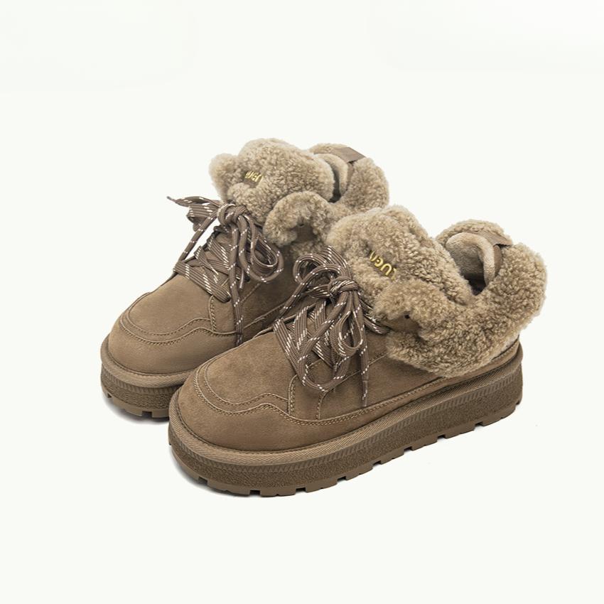 

Меховые балетки на платформе с замшей и щиколоткой, женские зимние сапоги, брендовые плюшевые хлопковые туфли, повседневные кроссовки, зима 2025 года, тренд, теплые, удобные, Botas Mujer 40 хаки