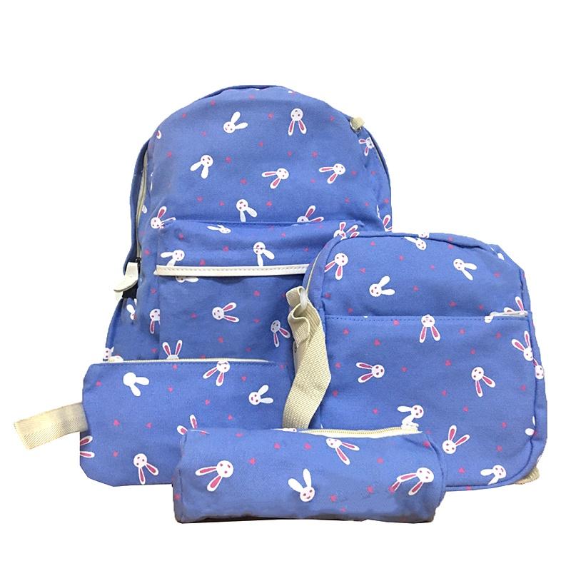 

Стильный школьный ранец из 4 предметов с плюшевым кроликом-подвеской и разнообразными вариантами расцветок для девочек SkyBlue