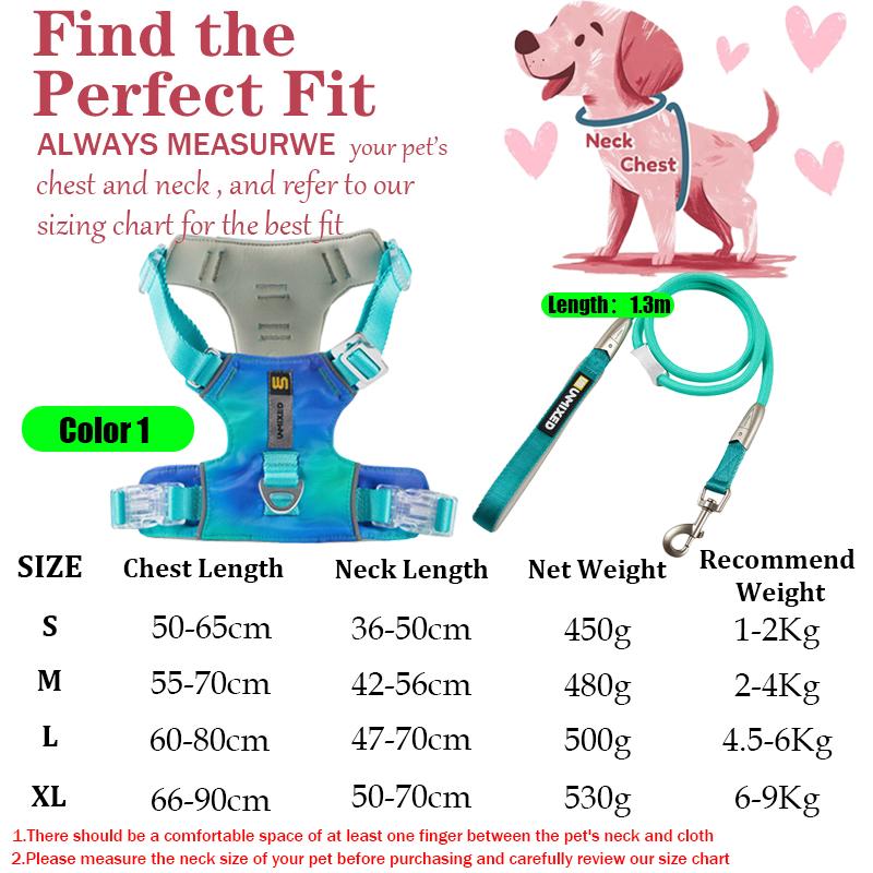 

Adjustable Gradient Dog Chest and Back Vest for Small Breeds Dog Walking Leash With Traction Rope For Puppy Dog Outdoor Supplies S
