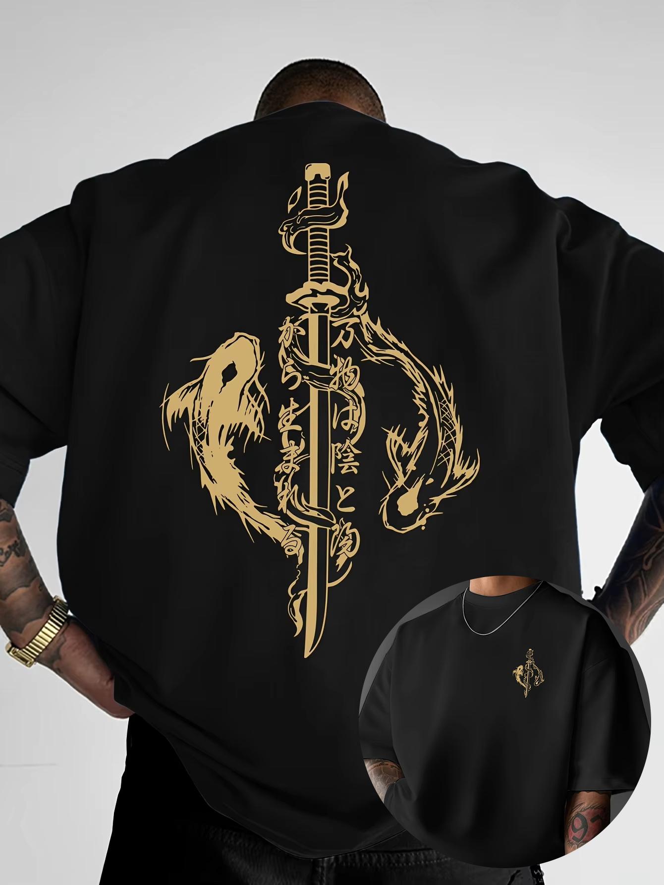 

Fashion pattern Tshirt Summer Mens Japanese Bushido and Samurai Sword Outdoor Loose Short Sleeve Round Neck Tshirt S
