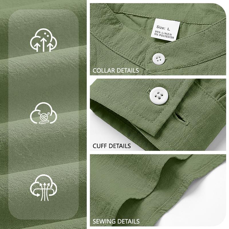 Men's Long Sleeve Stand Collar Henley Casual Shirt.
