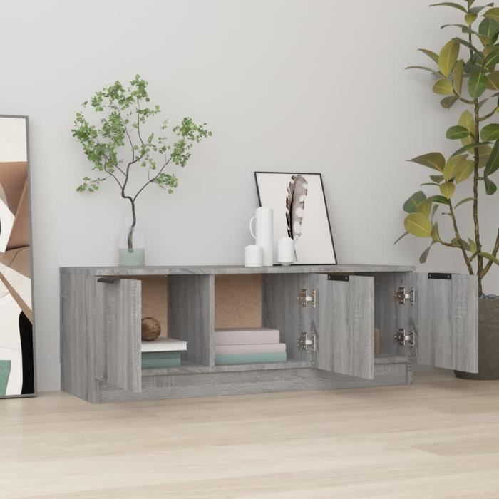 Meuble TV - Classique - Sonoma Gris - 102x35x36,5 cm - Bois d'ingénierie - Montage facile