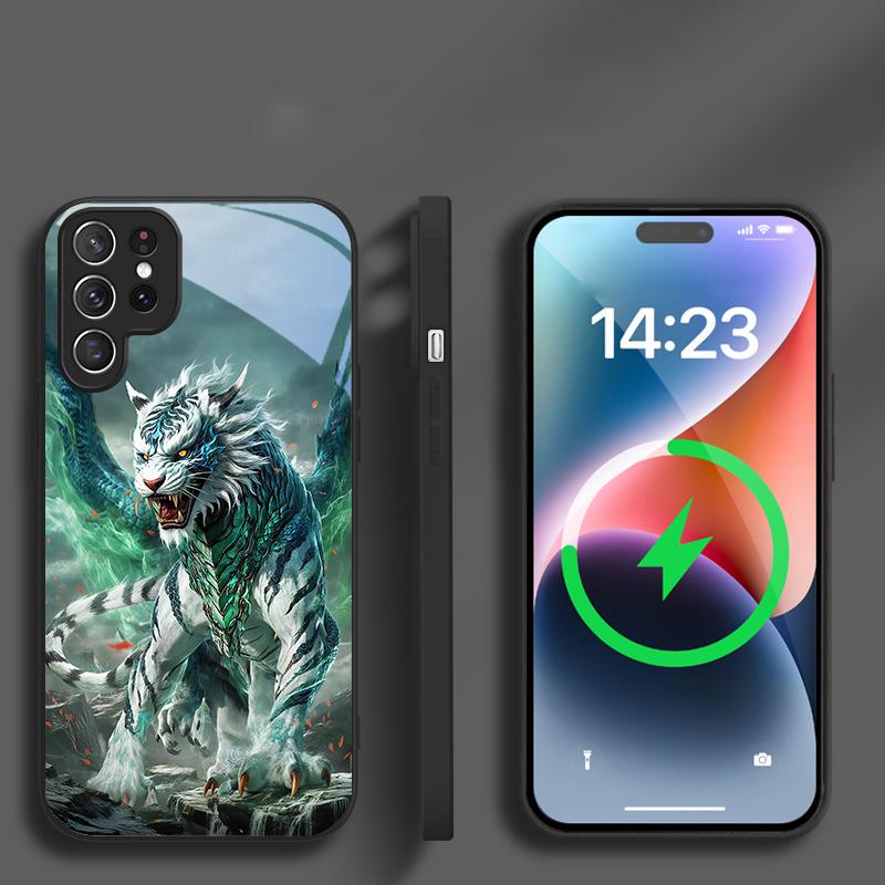 A Huge Dragon and Tiger Suitable For Samsung Galaxy S25 Ultra S20 FE S21 S22+ S23 Plus S24 S26 Edge Magnetism Glass Phone Casee