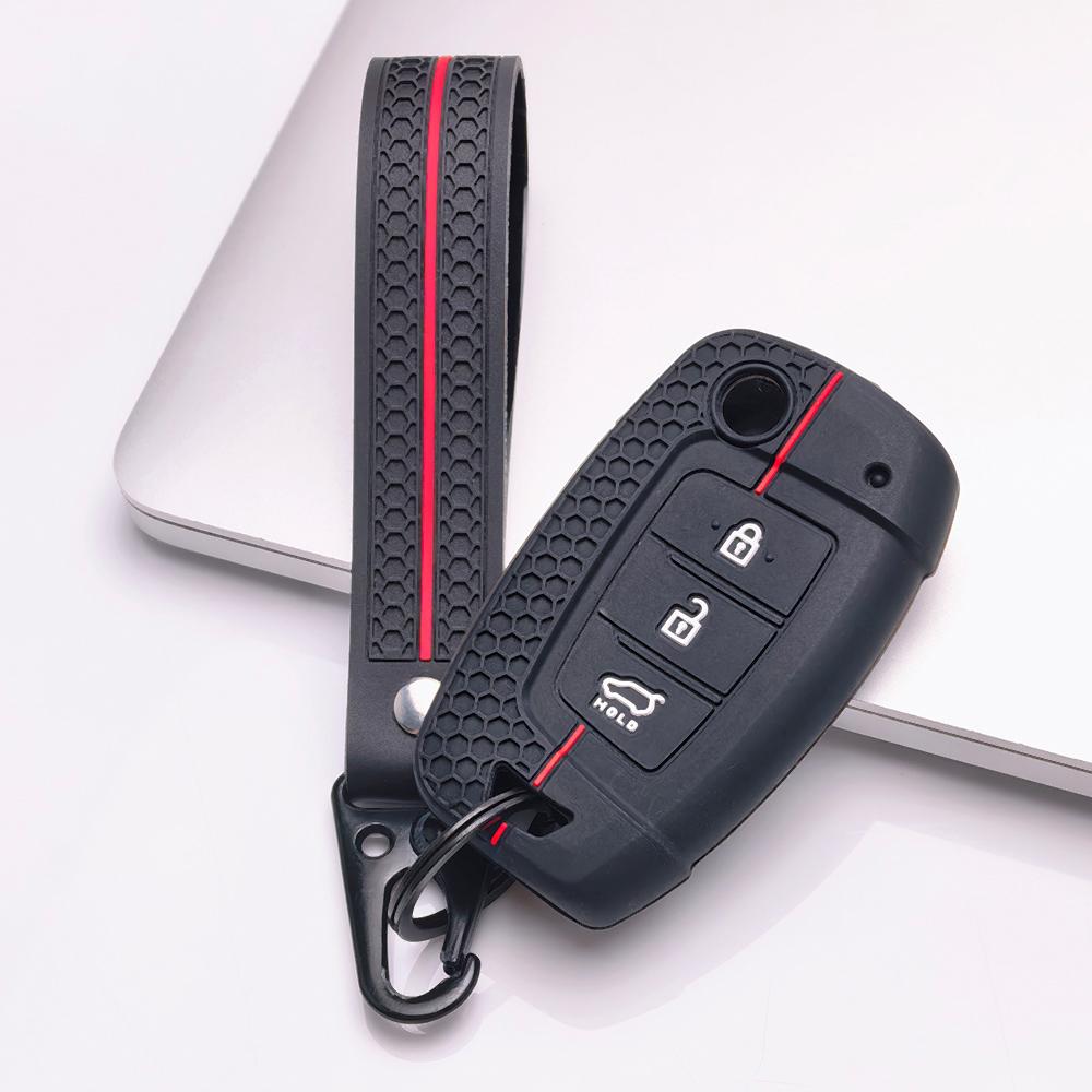 Silicone Flip Key Fob Cover with keychain Compatible with Kia Forte Rio, Fits Hyundai Rio Sportage Sorento Elantra Tucson Forte Soul Optima Sonata