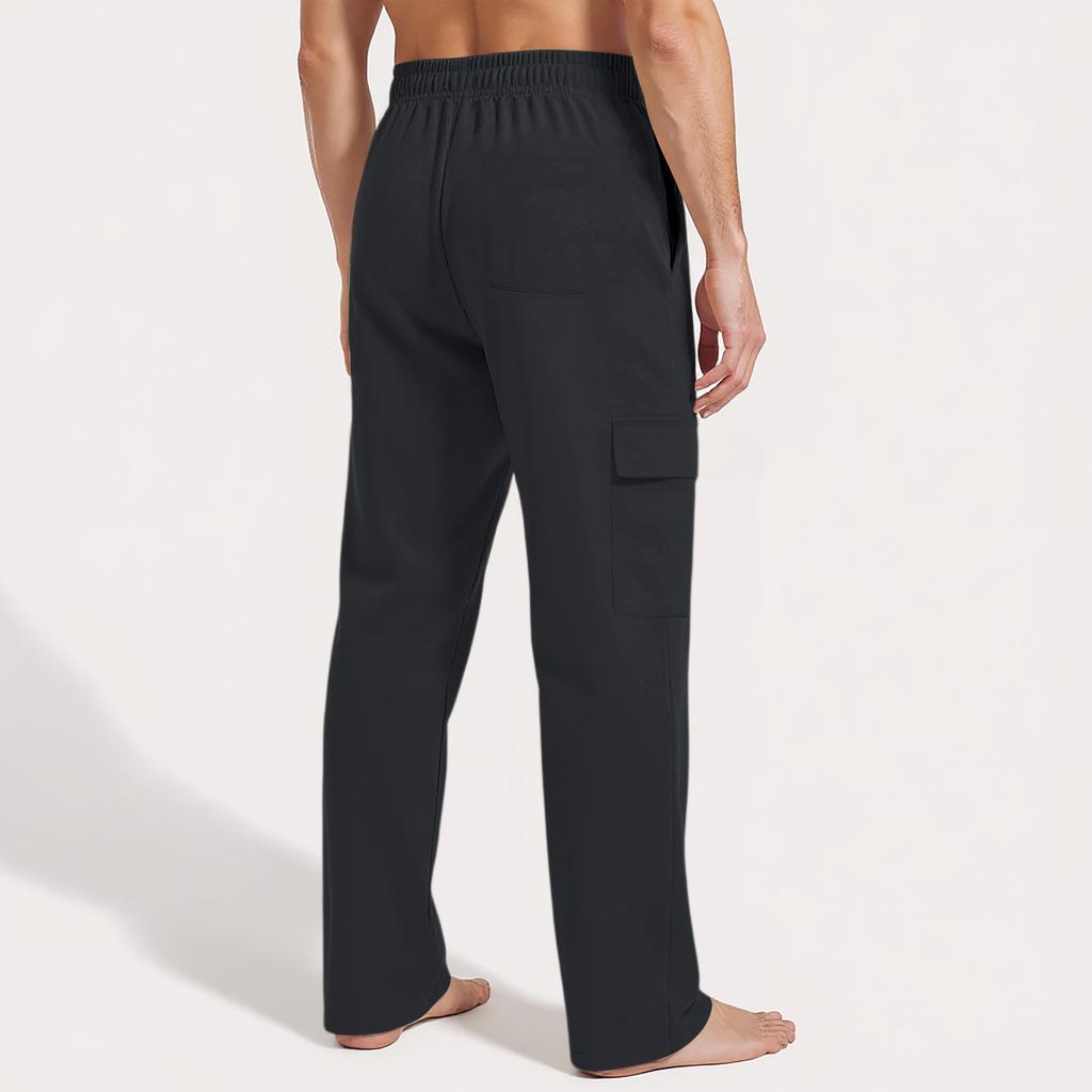 Men's Loose Casual Multi-pocket Work Pants, Youth Stretch Waist Drawstring Pants