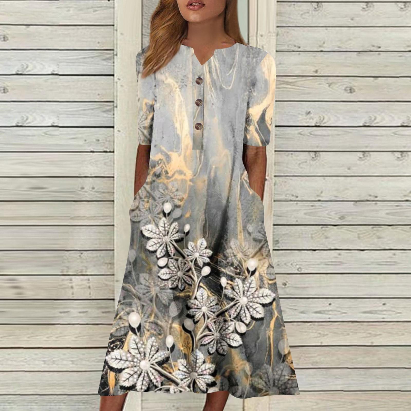 

Жіноча сукня з V-подібним вирізом і короткими рукавами. Повсякденна сукня з принтом у горошок і кишенями XXL