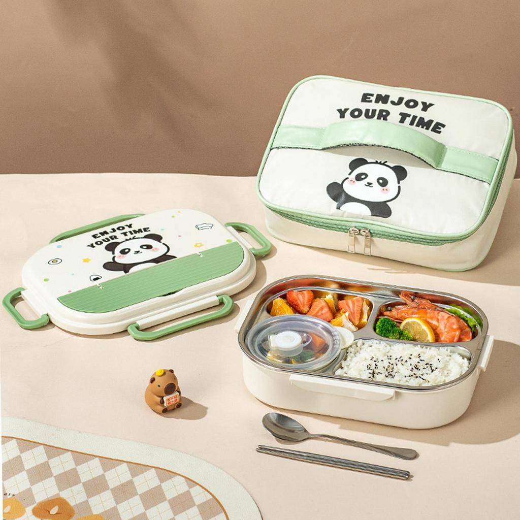 Stainless Steel Lunch Box 4-Compartment Lunch Containers For Adults With Cutlery Microwave-Safe Leakproof Meal Storage Box With