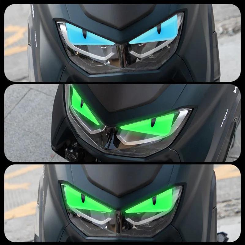 1 Pair New Motorcycle Headlight Luminous Stickers Devil Eye Dazzle Colour 3D Decals Motorbike Body Waterproof Decoration Sticker