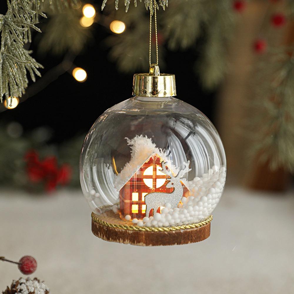 Cute Christmas Luminous Hanging Balls Transparent Plastic Xmas Tree Hanging Ball Cartoon LED Light Christmas House Balls Pendant