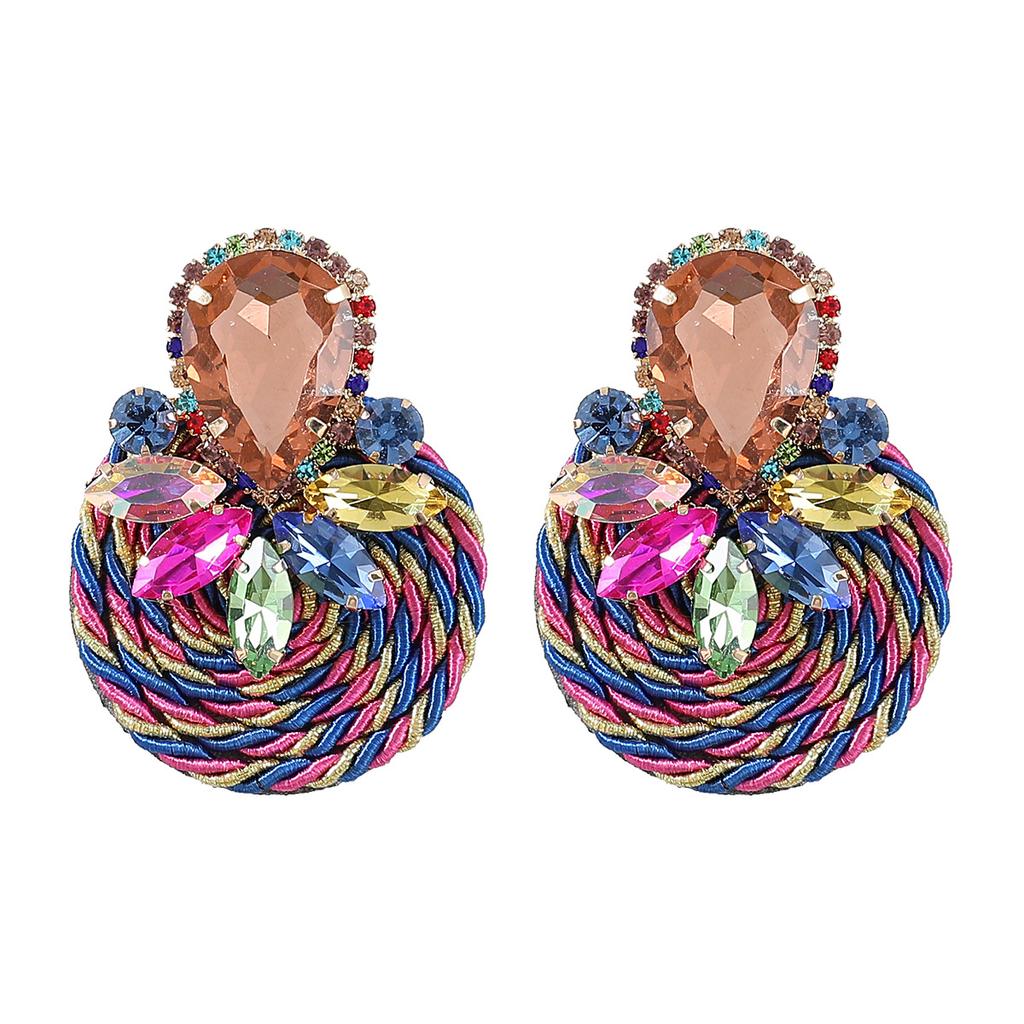 Exaggerated Geometric-shaped Polyester Stretch Yarn Woven Round Earrings for Women, New Style Jewelry