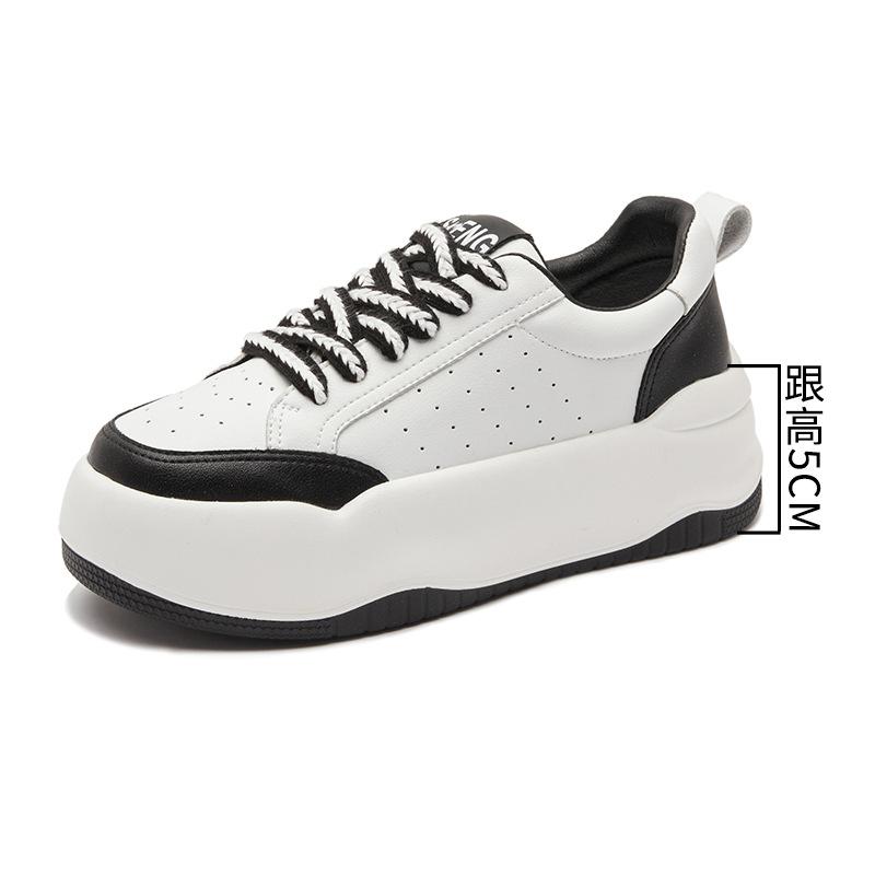 

Маленькие белые туфли на толстой подошве, женские, новые, модные, универсальные, на платформе, удобные, дышащие, повседневные, кожаные кроссовки для женщин 40 чёрный