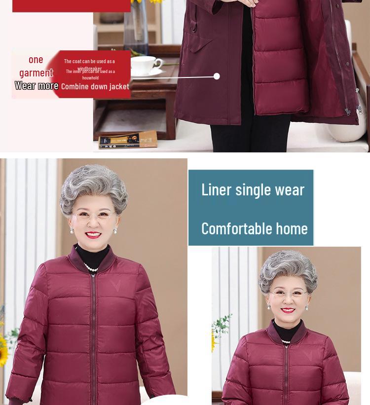 New Women's Mid-Length Down Jacket with Removable Liner: Stylish, Over-the-Knee Winter Coat for Middle-Aged and Elderly