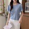 New Arrivals Open Run Abyss Sweater Crew Neck Women Office Short Sleeve Pleat
