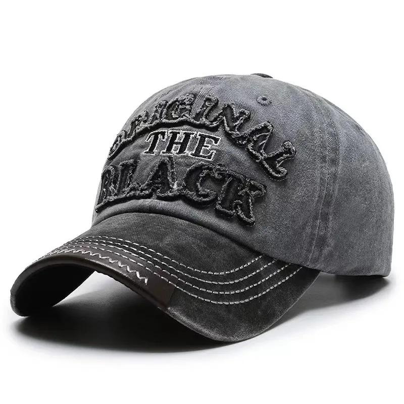 Hut Herren Gewaschene Jeans-Kappe Koreanische Version Outdoor Sonnenschutz Lässig Vielseitig Straße Frühling und Herbst Schatten Baseballkappe Adjustable gray