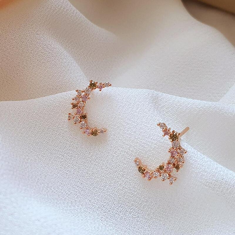 

Women s Color Sparkling Cubic Semicircle Silver Needle Earrings A22807_Pink Gold