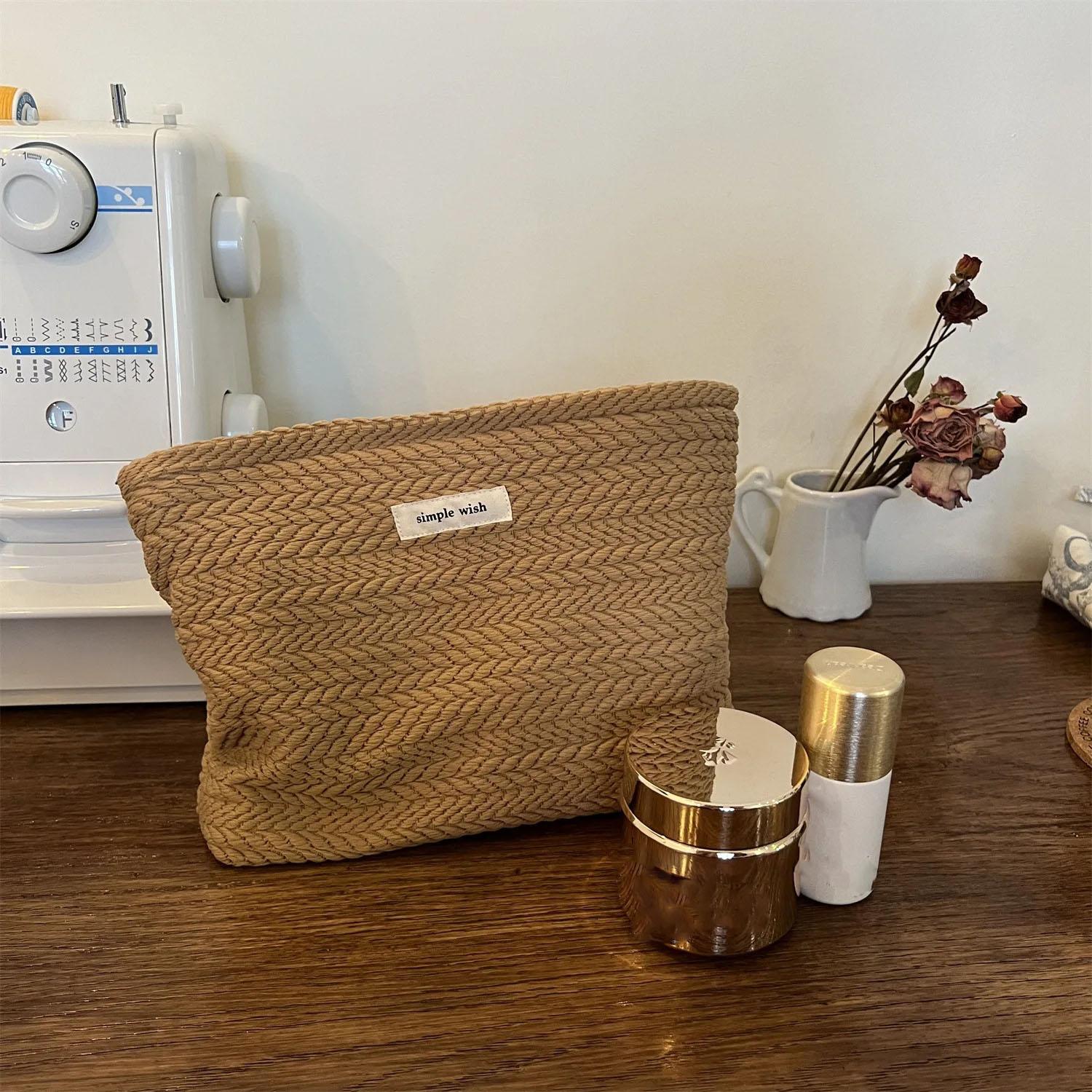 

Сумка для макияжа из хлопка ручной работы – Художественный вязаный крючком косметический кошелек на молнии, Минималистичный клатч для женщин хаки