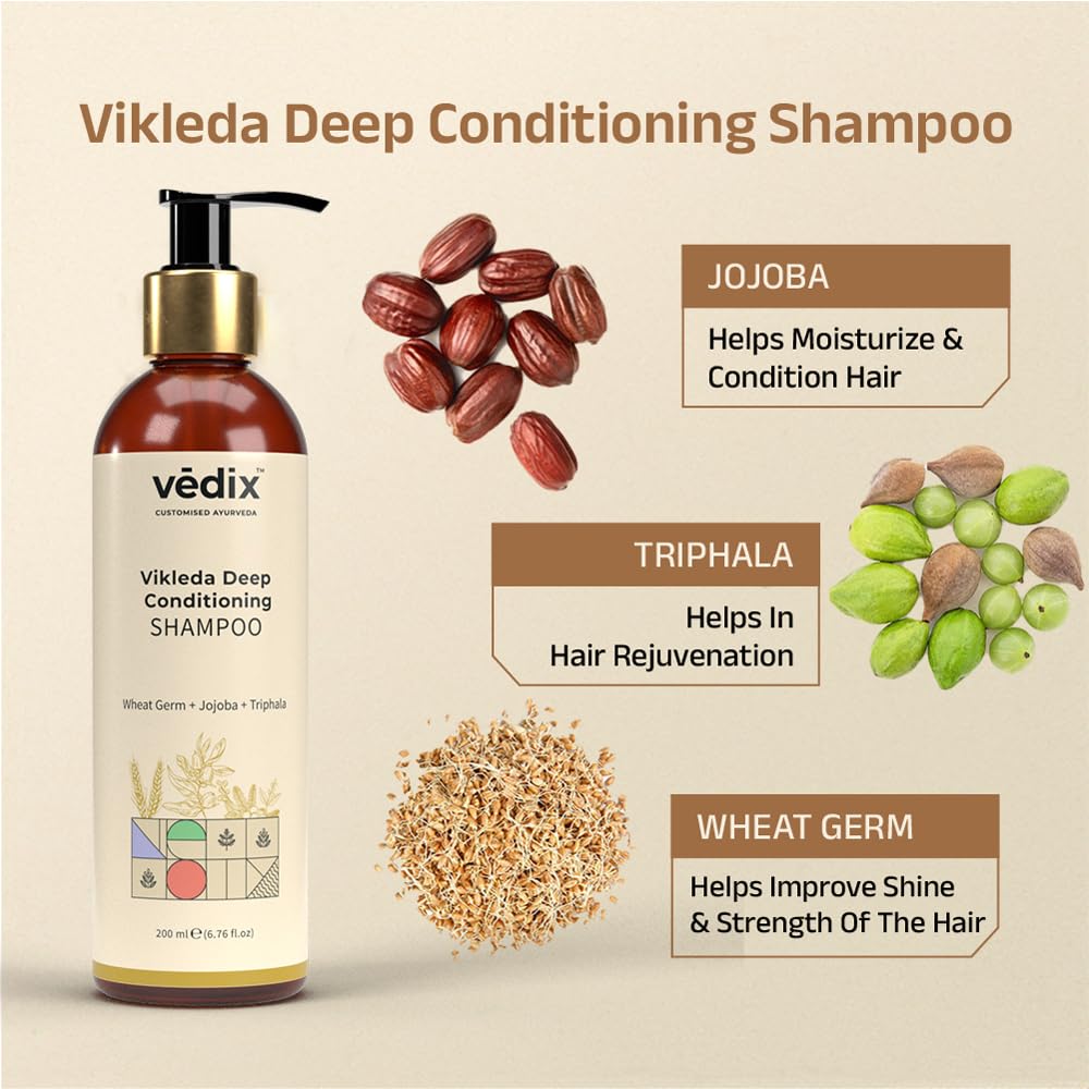 Vedix Vikleda Shampoo Profondamente Nutriente Per Capelli Secchi | Shampoo Ayurvedico per Uomo e Donna | Confezione Combo | 200 ml*2