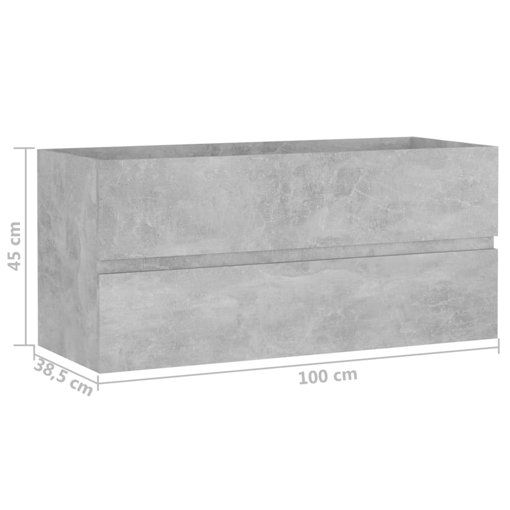 Bathroom Vanity Cabinet In Concrete Grey 100 X 38.5 X 45 Cm Particleboard