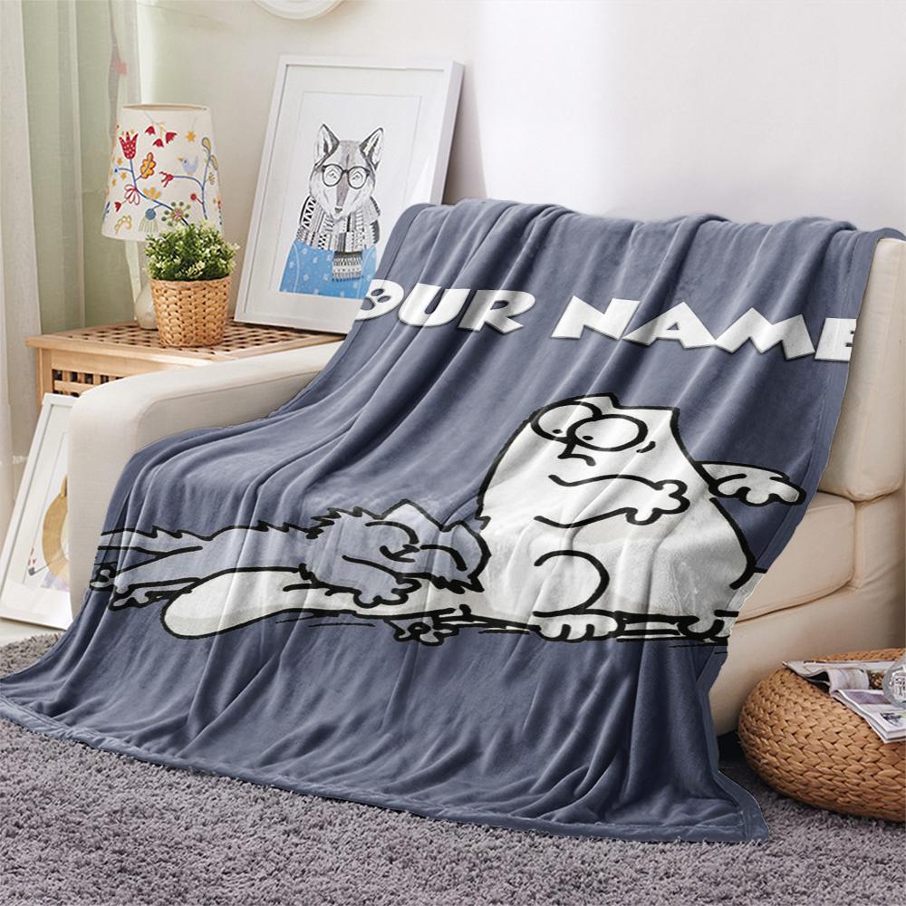 1pz Coperta in Flanella Personalizzata con Nome e Motivo del Gatto Simon Adatta a Tutte le Stagioni per Arredamento Casa Calore e Comfort Regali Regalo Festivo_xia