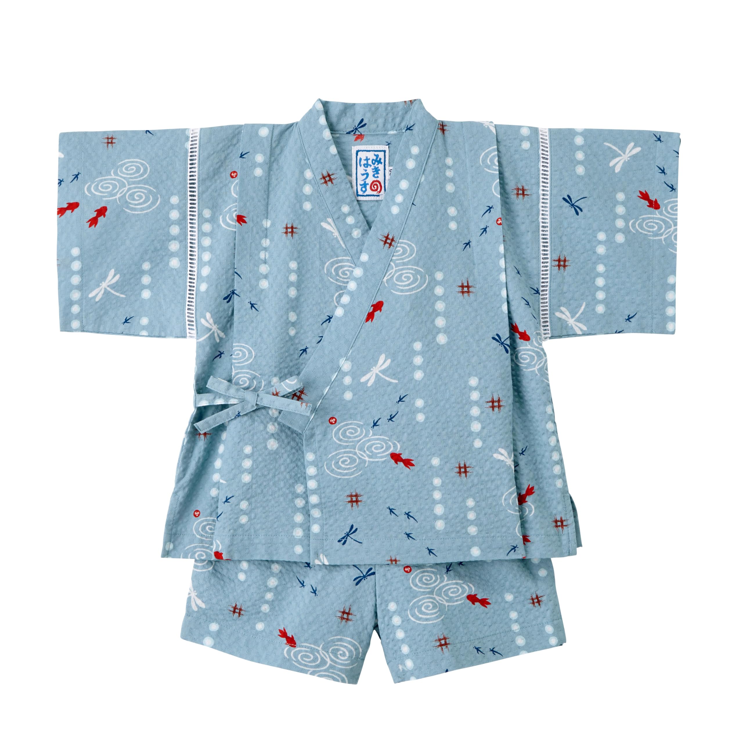 

Jinbei Top and Bottom Short Made in Fireworks Summer Blue [MIKI HOUSE] Костюм, Комплект, Рукава, Стрекоза, Золотая рыбка, Япония, Мальчики, Фестиваль, Фестиваль, Малыш, синий