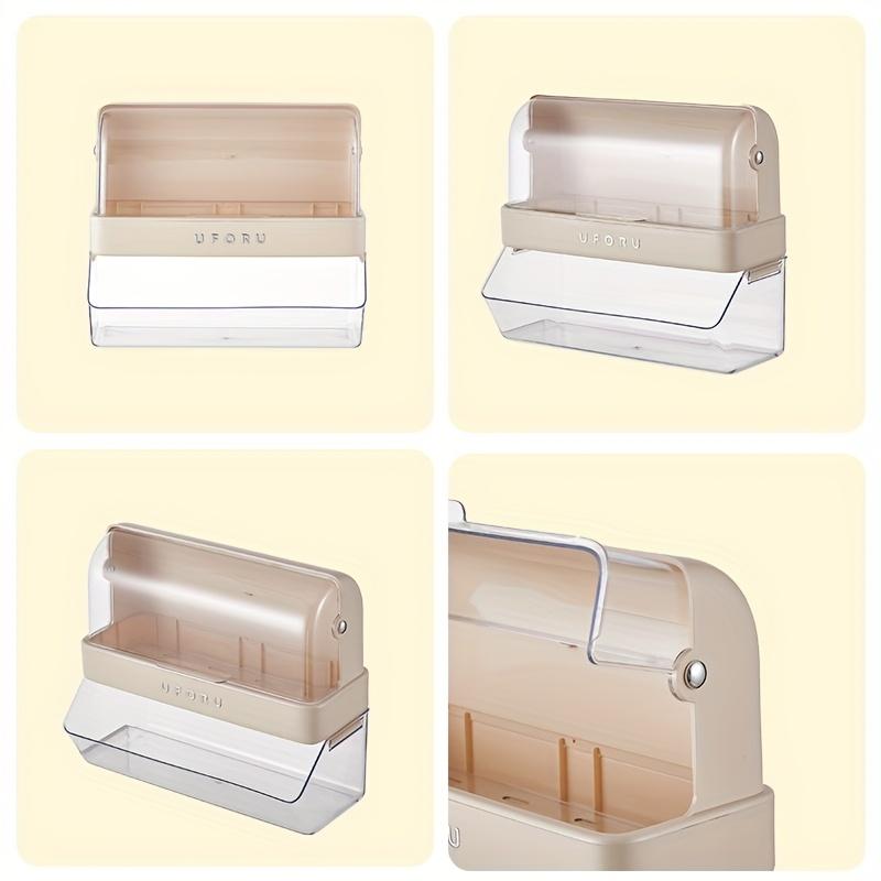 Wall-Mounted Tea Bag Shelf , Multi-Function Dustproof Cup , Capsule Organizer with Flip,Top Lid, Contemporary White Plastic Storage Rack for Office