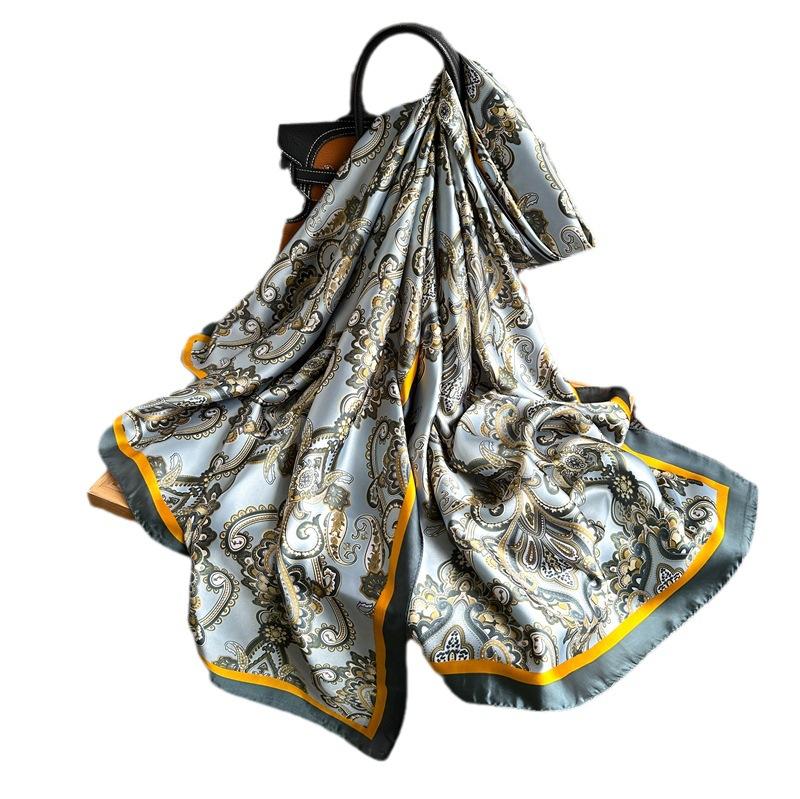 New simulation silk fashion cashew print silk scarf women's foreign style brocade high-end shawl warm long scarf