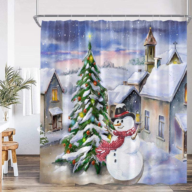 

Смешная шторка для душа «Снеговик», серебристые сосновые ветви, зимний лес, кедр, красный грузовик, эльф, рождественские шторки для ванной, домашний декор для ванной 90x180cm-35x70in