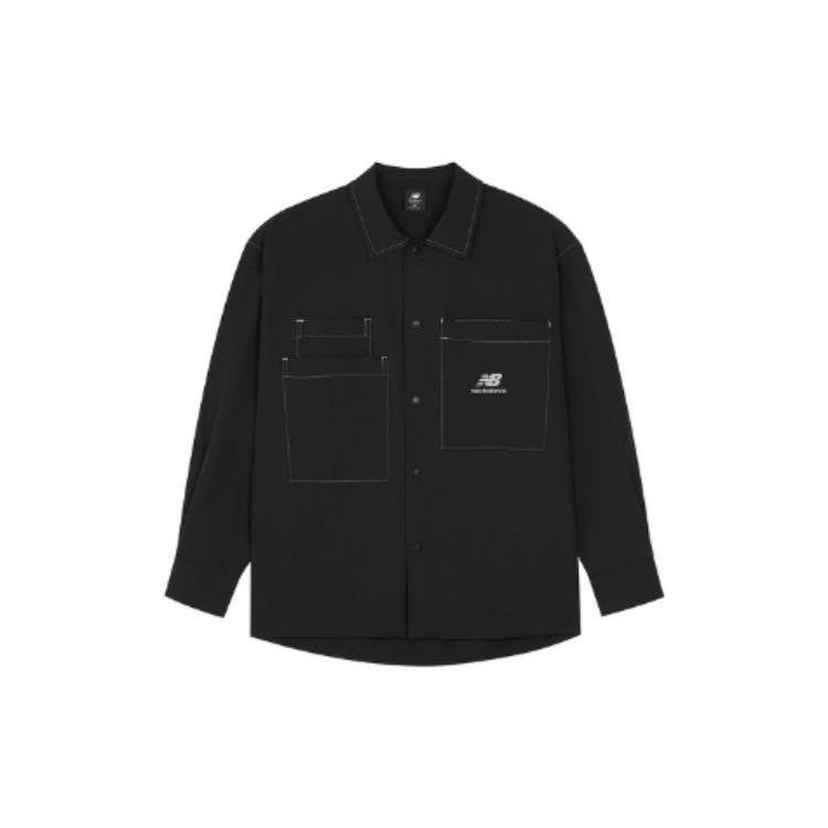 

New Balance FW22 однотонная повседневная куртка с несколькими карманами и воротником, мужские куртки черного цвета AMJ23303-BK
