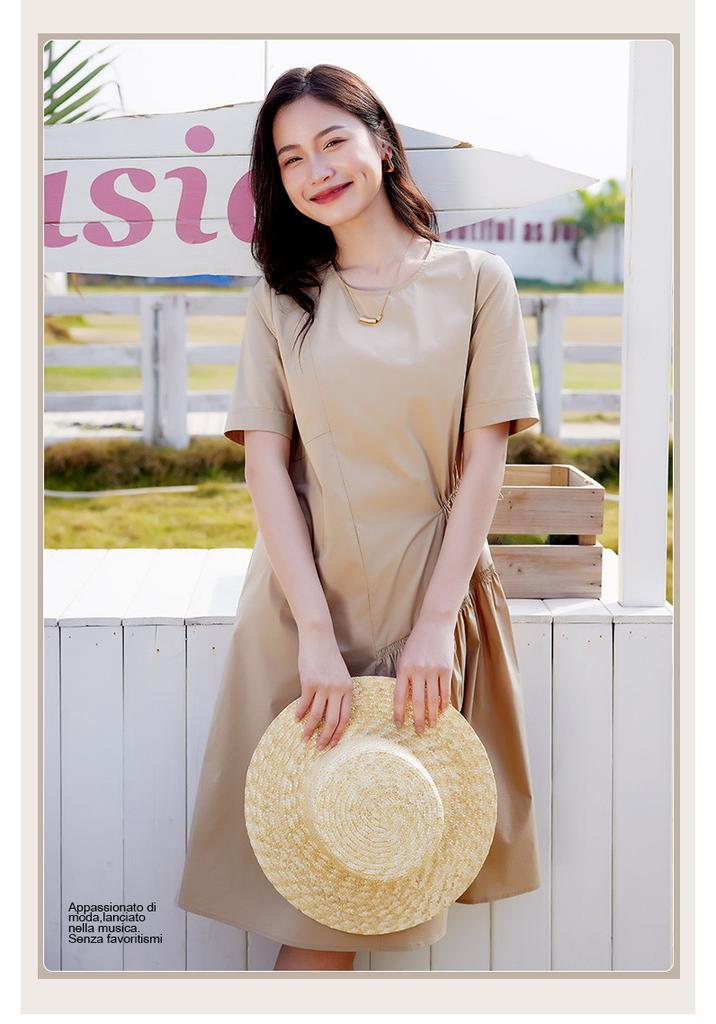[Shirt Skirt] Summer solid color simple age reducing mid length women's dress