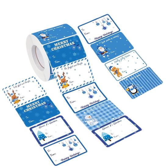 500Pcs/Roll Christmas Gift Tags Cartoon Santa Snowman Reindeer Tree To And from Name Tags DIY Present Box Greeting Card Envelope Self-adhesive Label