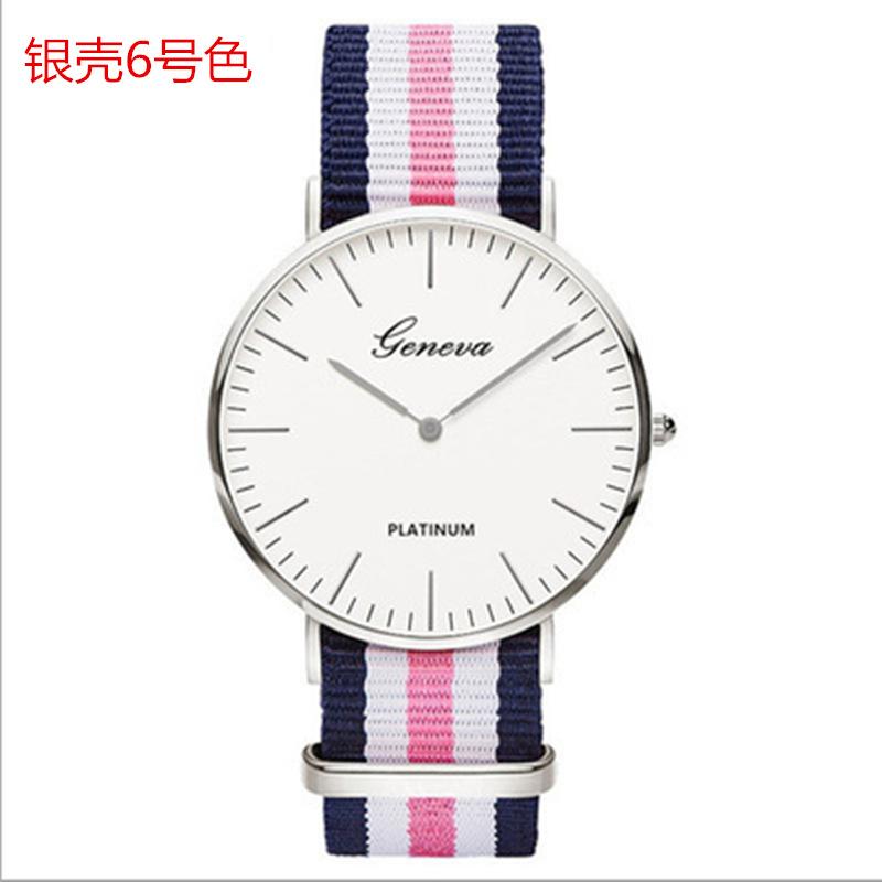 Classic simple thin large dial watch two-pin color matching nylon canvas with quartz watch men's and women's leisure watch