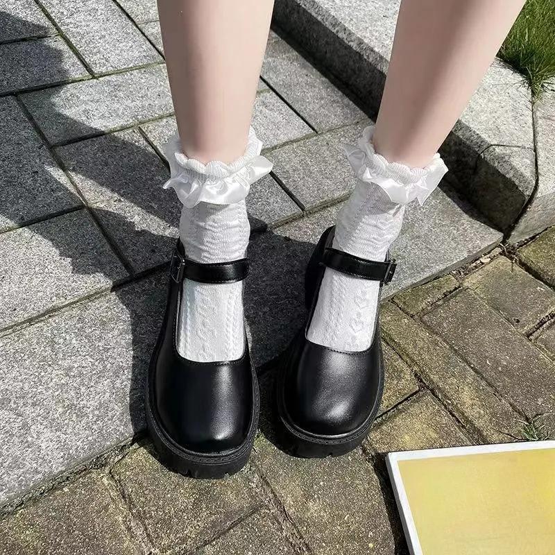 Lolita Ayakkabı Japon Kız Platformu Siyah Yüksek Topuklu Moda Yuvarlak Ayak Mary Jane Kadın Patent Suni Deri Öğrenci Cosplay Ayakkabı