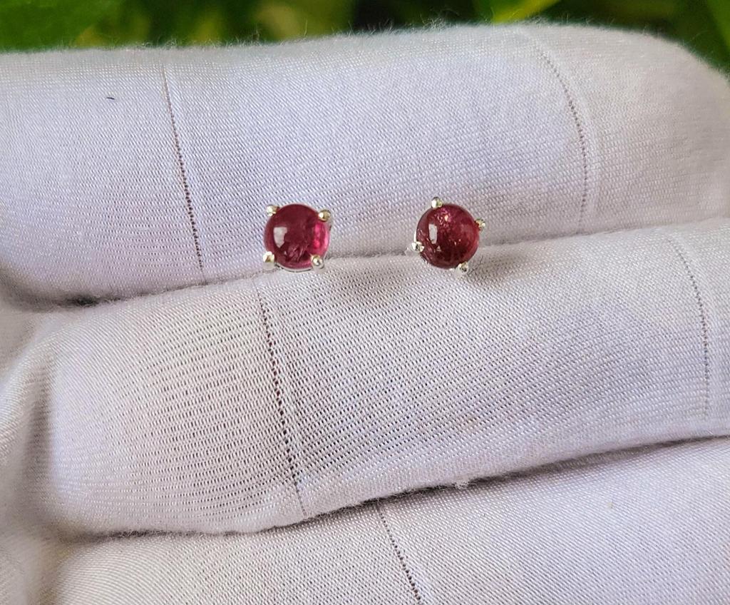 Natural Pink Tourmaline Round Gemstone 925 Sterling Silver Earring, Gift A-128